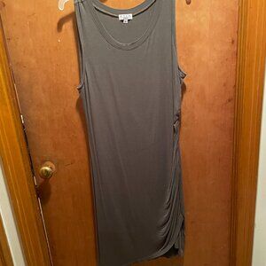 Olive Ruched Knit Fitted Dress